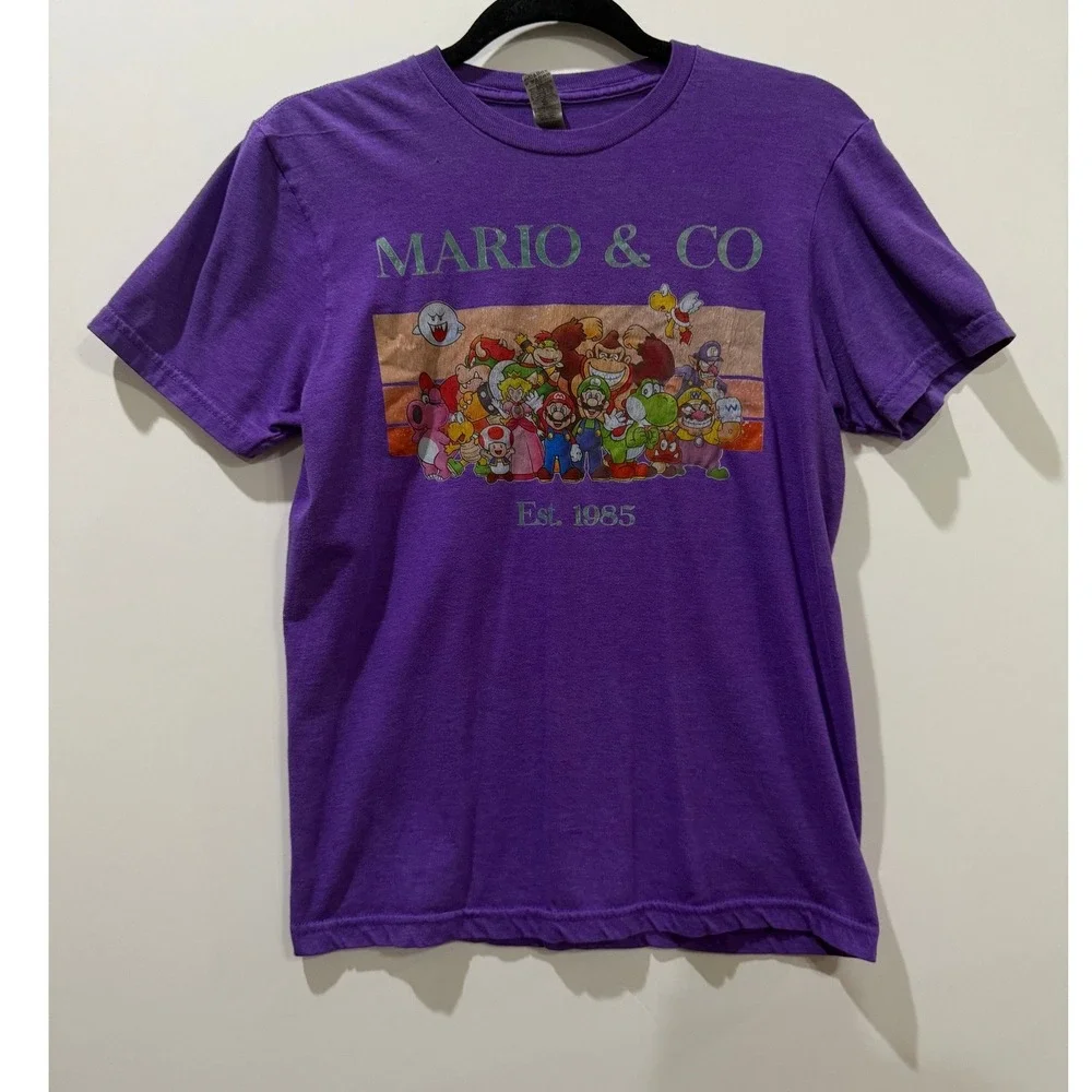 Gildan Mario & Co Graphic Tee Kids Small Purple Excellent Super Mario Bros Shirt